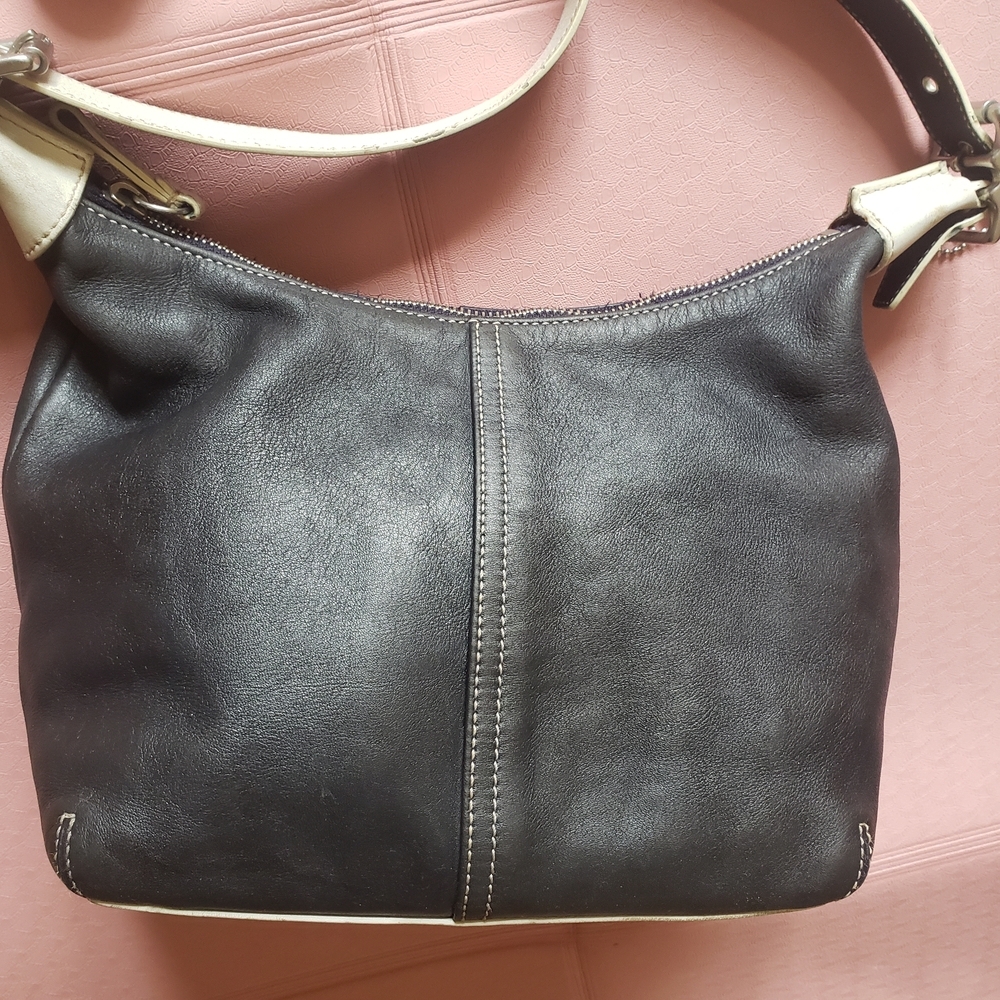 Vintage Y2K Coach Leather Legacy Demi Hobo Shoulder Dark Navy Blue & White 9564 - Picture 4 of 15